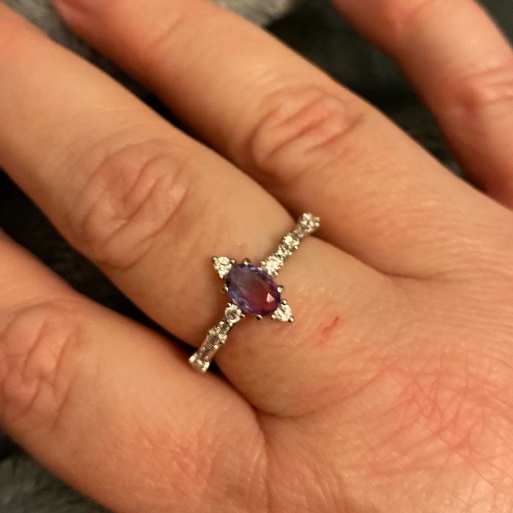 Lab Created Ring Blue PurpleTourmaline  Rhodium Plating size 10